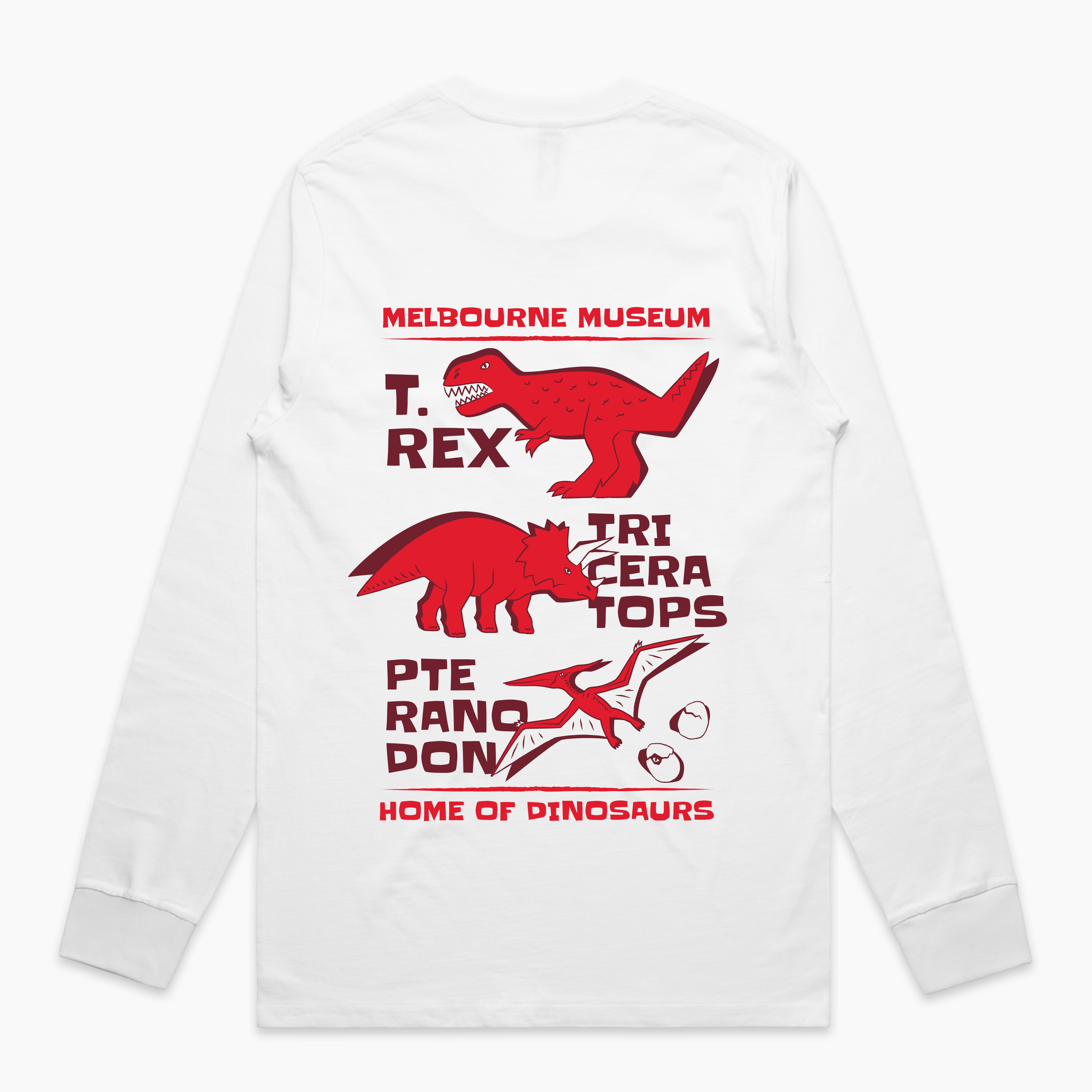 Home of Dinos White and Red Dino Long Sleeve Tee