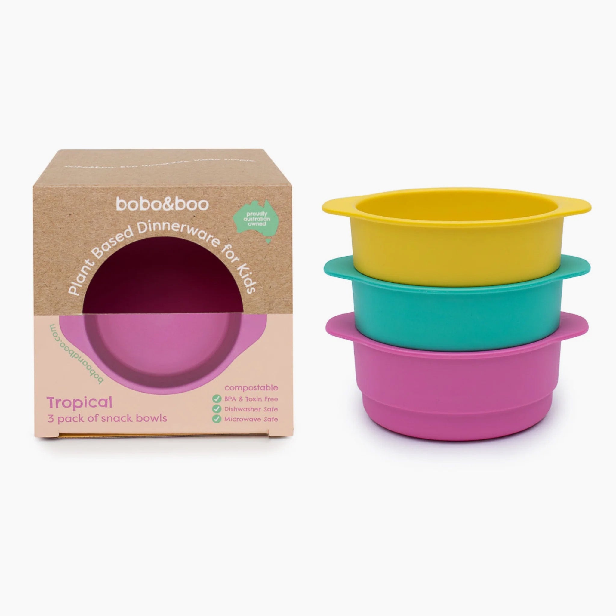 Bobo&Boo Plant-Based Colorful Kids Bowls - Dishwasher and Microwave Safe - Set of 3 - Melamine-Free and BPA Free - Baby Bowls and Toddler Dish Sets