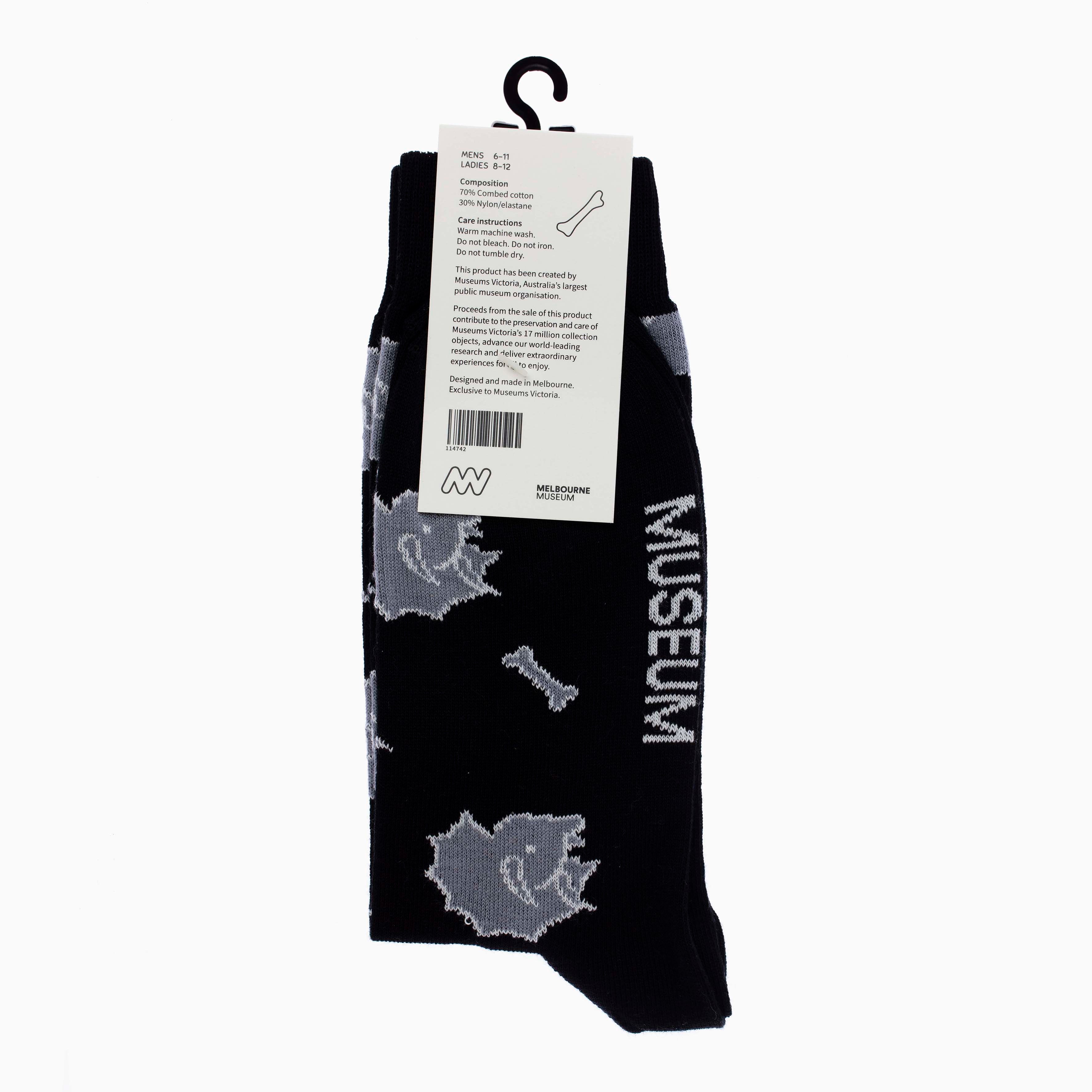 Melbourne Museum Black Dinosaur Socks