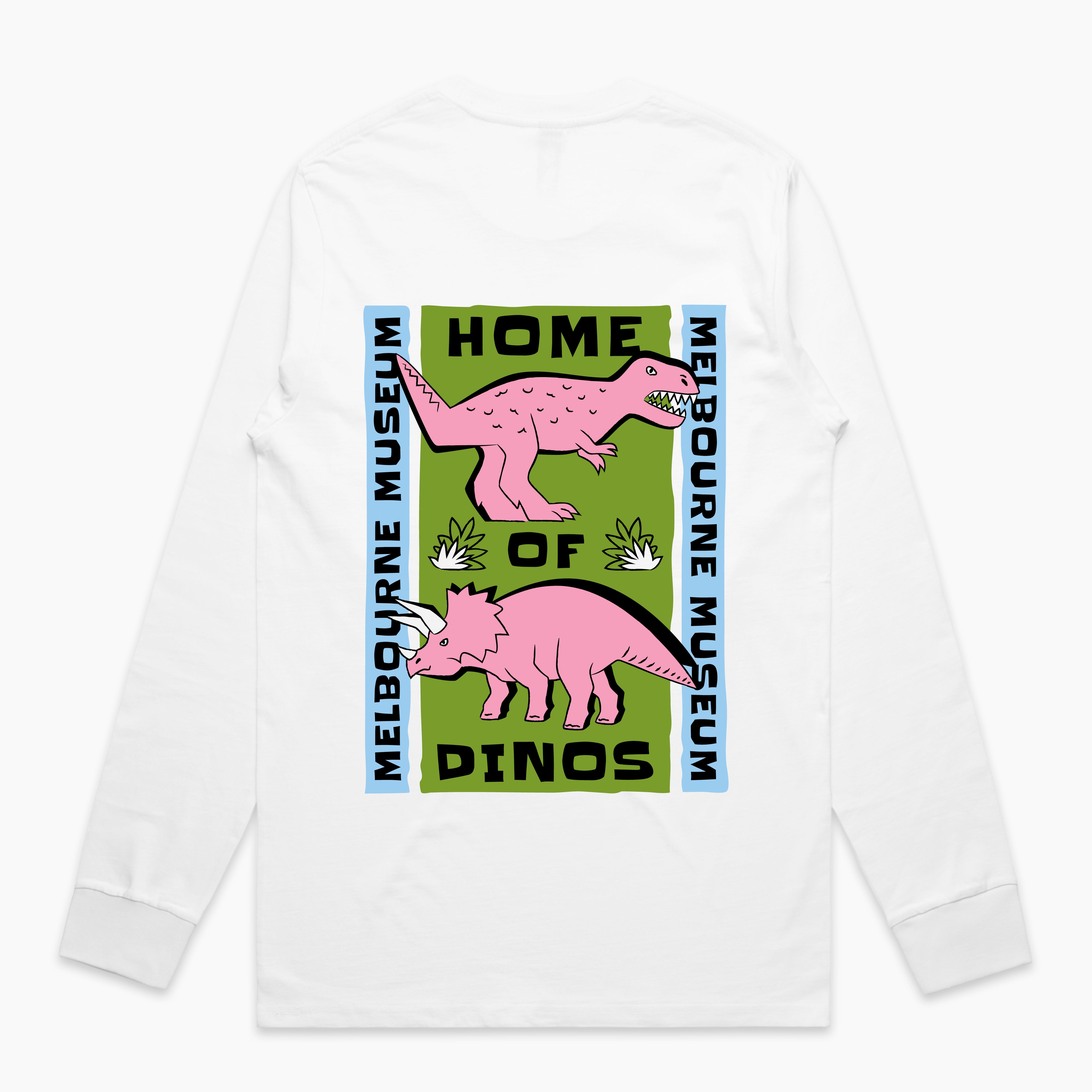 Home of Dinos White Dino and Green Long Sleeve Tee