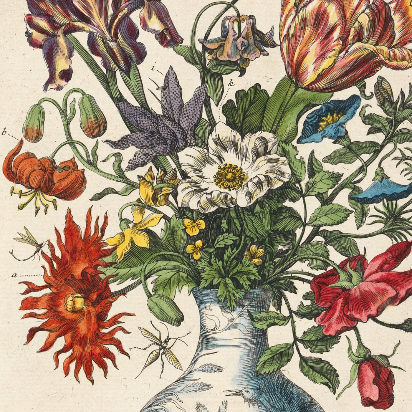 Flowers in Vase with Insects Print - A2