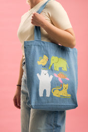 Animal Friends Denim Tote Bag