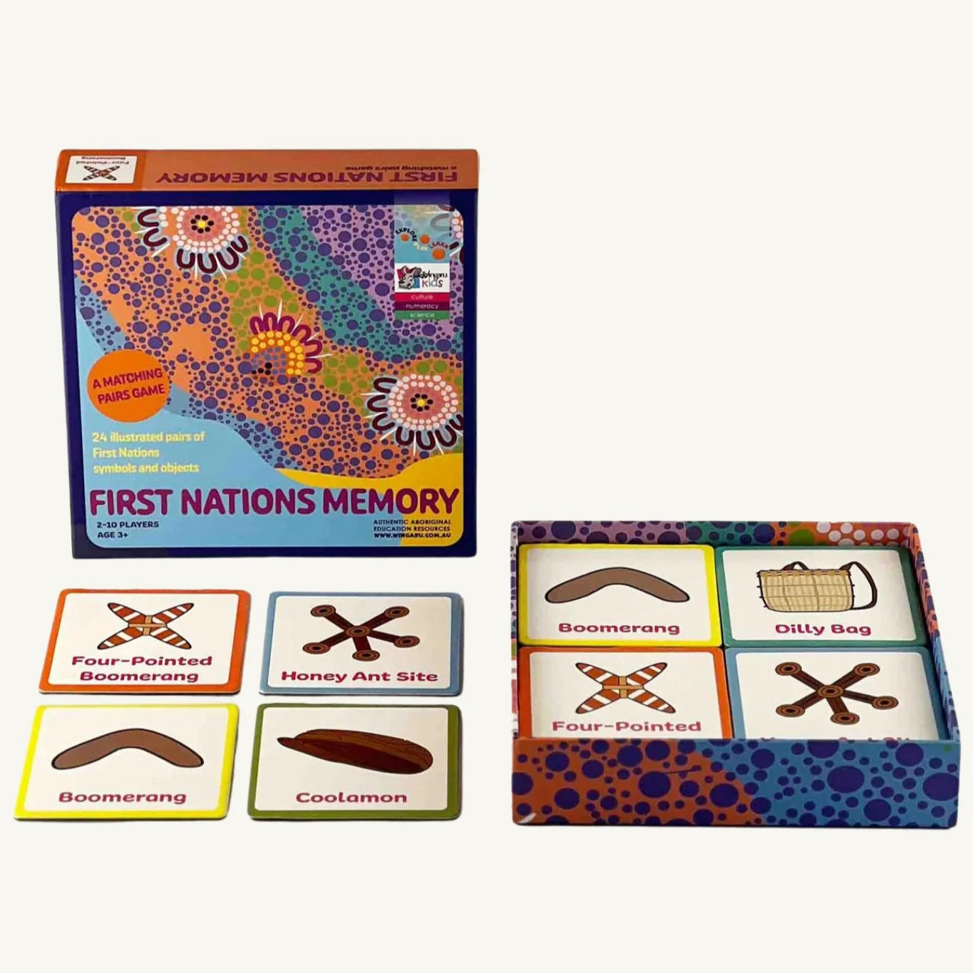 First Nations Memory game set with cards and box on a white background