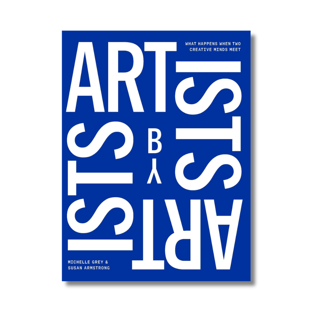 Book cover with blue background and white text on a white background